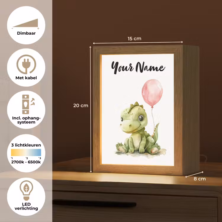 Draak - Baby dier - Roze ballon Light Box met kabel (Kinderlampje) klein -USP_NL