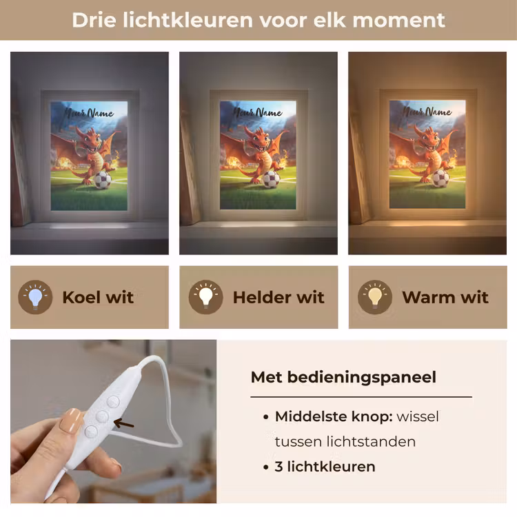 Draak - Voetbal - Vuur - Stadion Light Box met kabel (Kinderlampje) klein -USP_lichtkleurNL