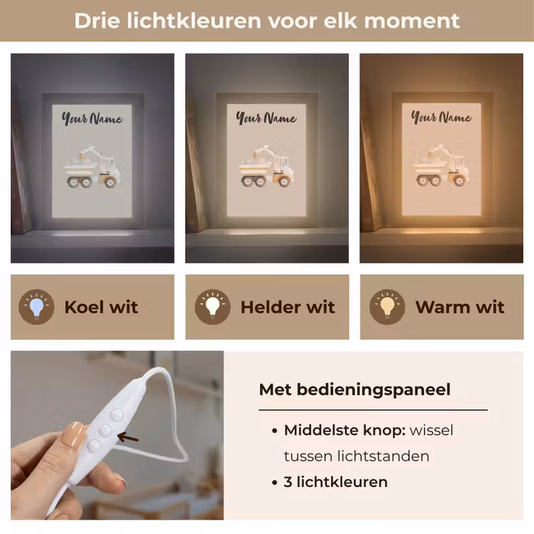Kiepwagen - Auto - Beige - Stenen Light Box met kabel (Kinderlampje) klein -USP_lichtkleurNL