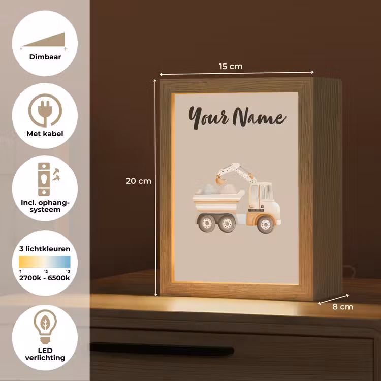 Kiepwagen - Auto - Beige - Stenen Light Box met kabel (Kinderlampje) klein -USP_NL