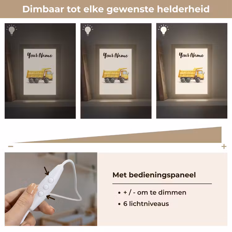 Kiepwagen - Getekend - Geel Light Box met kabel (Kinderlampje) klein -USP_dimbaarNL