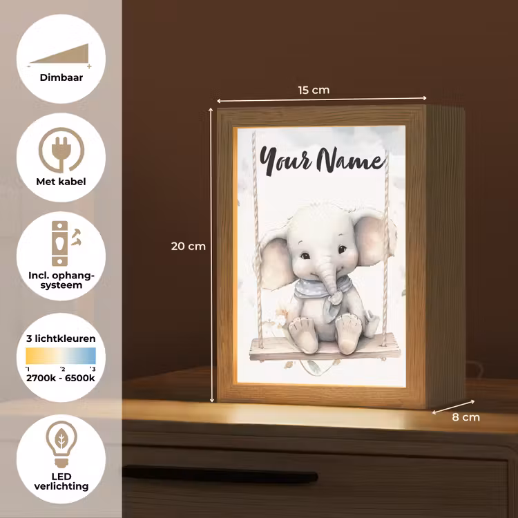 Olifant - Dier - Kinderen Light Box met kabel (Kinderlampje) klein -USP_NL