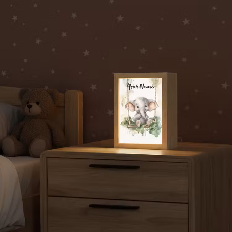 Olifant - Dier - Kinderen - Jungle Light Box met kabel (Kinderlampje) klein -sfeer1_kind