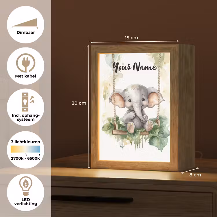 Olifant - Dier - Kinderen - Jungle Light Box met kabel (Kinderlampje) klein -USP_NL