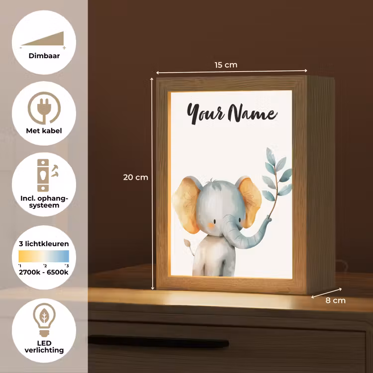 Olifant - Dier - Pastel kleuren Light Box met kabel (Kinderlampje) klein -USP_NL