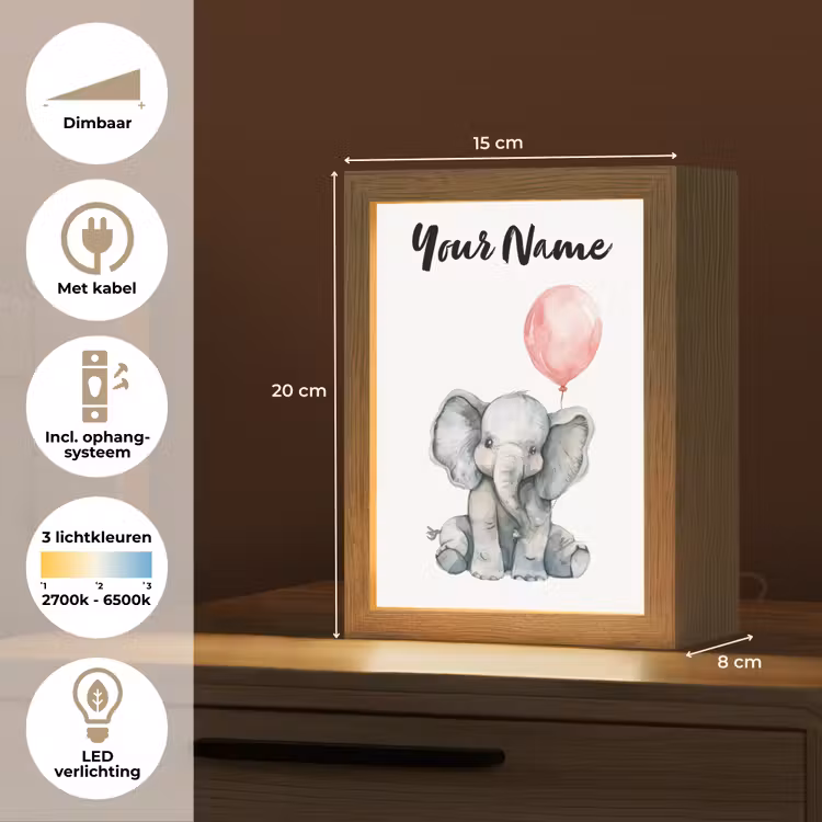 Olifant - Baby dier - Roze ballon Light Box met kabel (Kinderlampje) klein -USP_NL