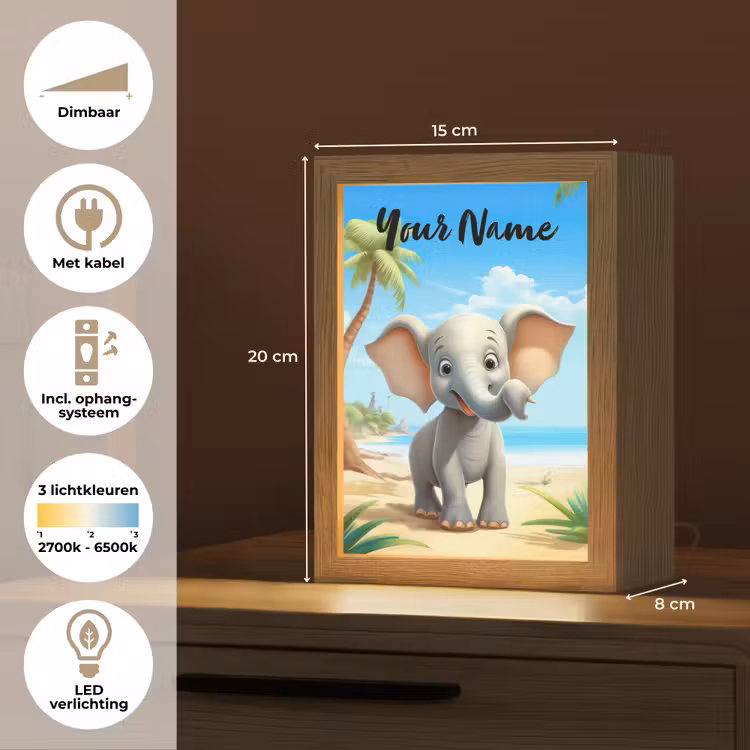 Olifant - Strand - Dieren - Meisjes - Kind Light Box met kabel (Kinderlampje) klein -USP_NL