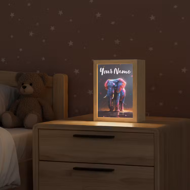 Olifant - Kleuren - Sterren - Dier Light Box met kabel (Kinderlampje) klein -sfeer1_kind