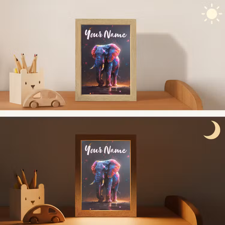 Olifant - Kleuren - Sterren - Dier Light Box met kabel (Kinderlampje) klein -sfeer3_kind