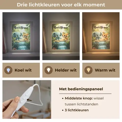 Olifant - Tijger - Bos - Jungle Light Box met kabel (Kinderlampje) klein -USP_lichtkleurNL