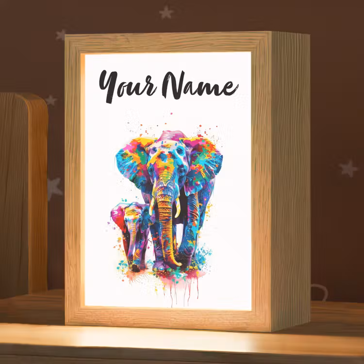 Olifanten - Dieren - Verf - Kleurrijk Light Box met kabel (Kinderlampje) klein -zzz_3d_website