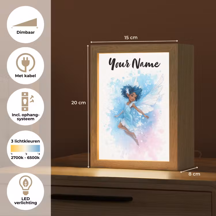 Elf - Blauw - Magie - Roze Light Box met kabel (Kinderlampje) klein -USP_NL