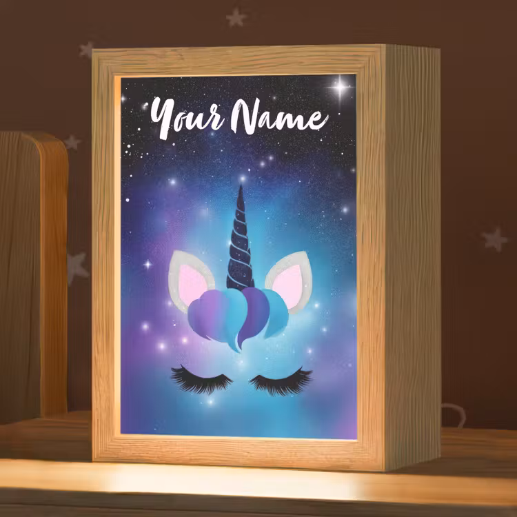 Wimpers - Eenhoorn - Sterren - Blauw Light Box met kabel (Kinderlampje) klein -zzz_3d_website
