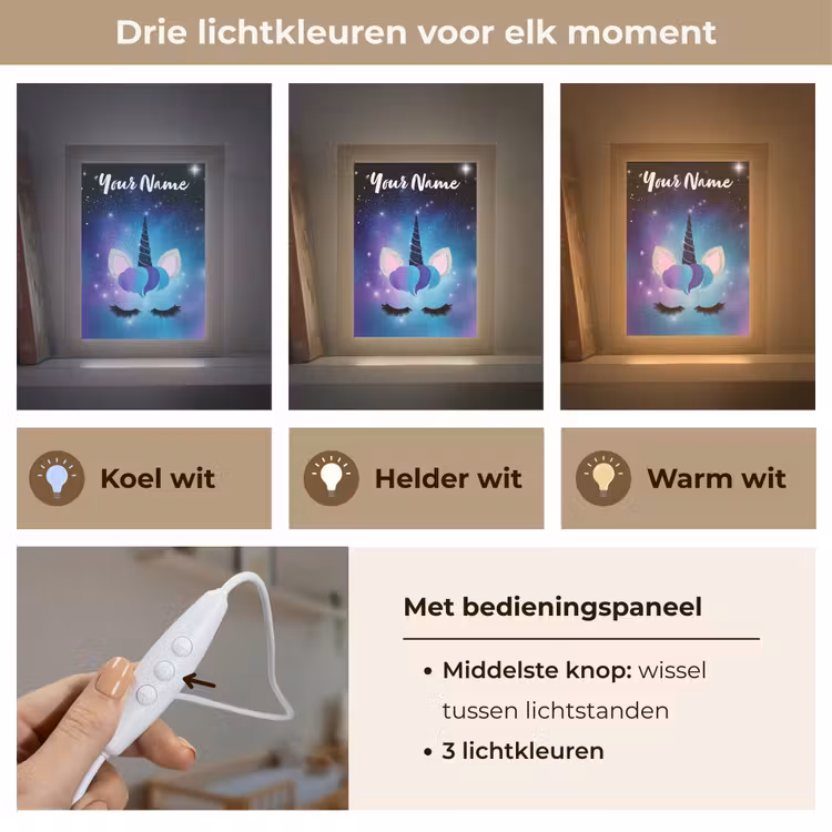Wimpers - Eenhoorn - Sterren - Blauw Light Box met kabel (Kinderlampje) klein -USP_lichtkleurNL