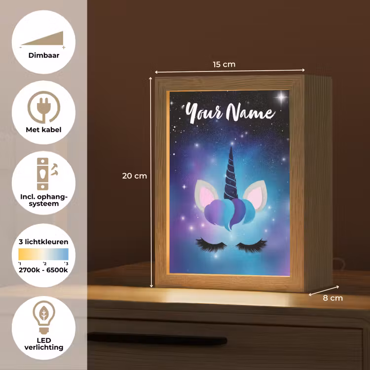 Wimpers - Eenhoorn - Sterren - Blauw Light Box met kabel (Kinderlampje) klein -USP_NL