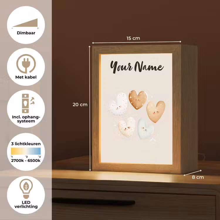 Gezichtjes - Hartjes - Pasteltinten - Sterretjes Light Box met kabel (Kinderlampje) klein -USP_NL