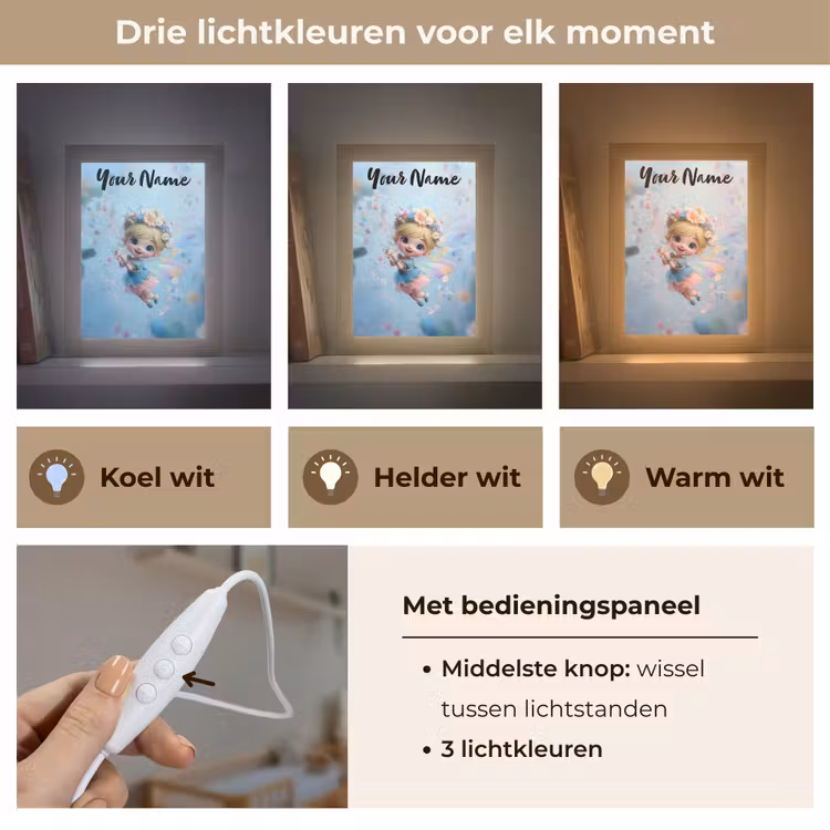 Fee - Bloemen - Sprookje - Blauw Light Box met kabel (Kinderlampje) klein -USP_lichtkleurNL