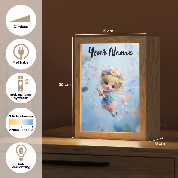 Fee - Bloemen - Sprookje - Blauw Light Box met kabel (Kinderlampje) klein -USP_NL