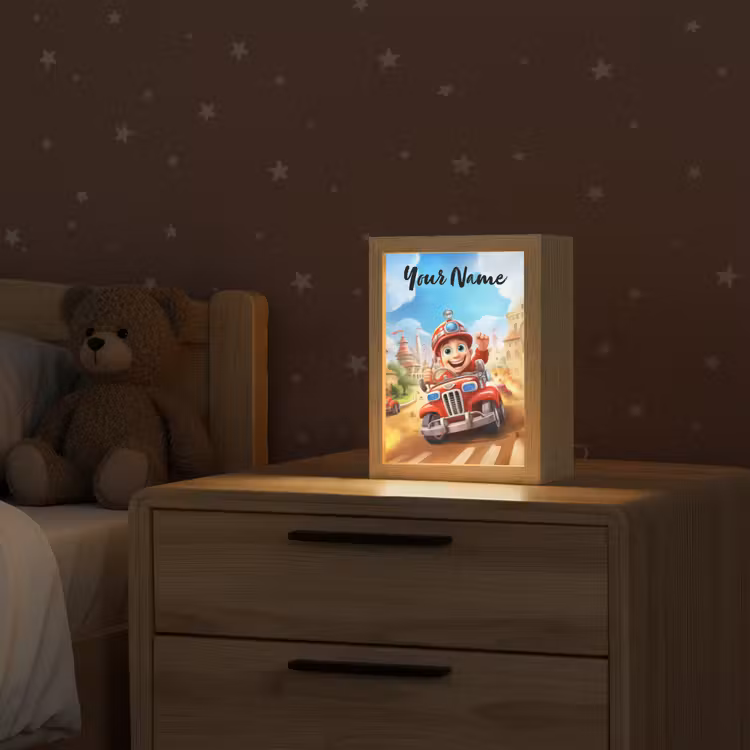 Brandweer - Jongens - Kinderen - Auto Light Box met kabel (Kinderlampje) klein -sfeer1_kind