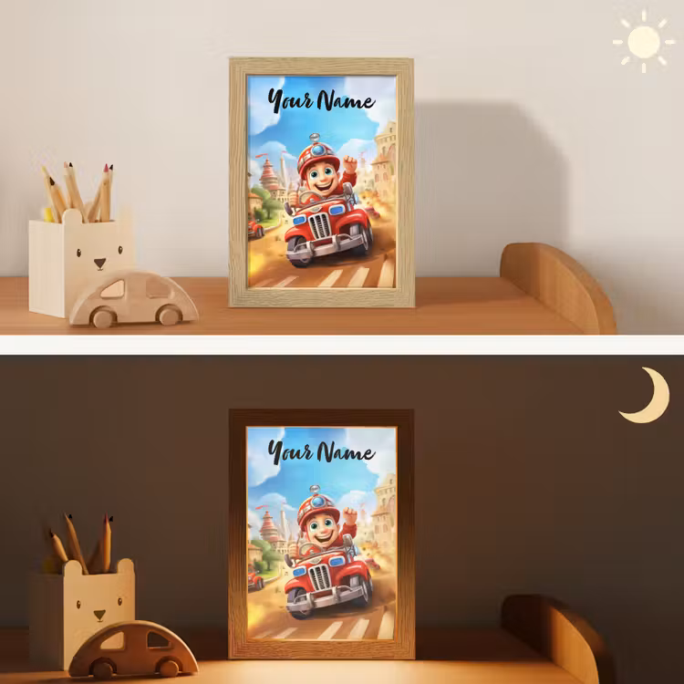 Brandweer - Jongens - Kinderen - Auto Light Box met kabel (Kinderlampje) klein -sfeer3_kind