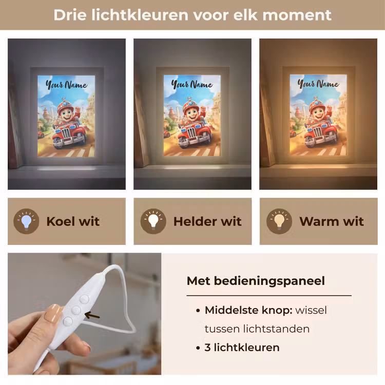 Brandweer - Jongens - Kinderen - Auto Light Box met kabel (Kinderlampje) klein -USP_lichtkleurNL