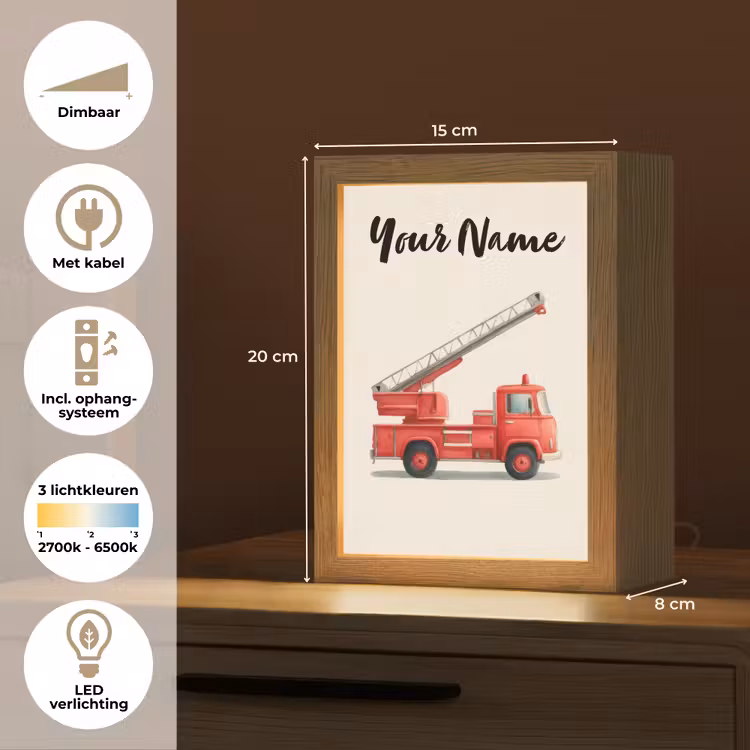 Brandweerwagen - Getekend - Rood Light Box met kabel (Kinderlampje) klein -USP_NL