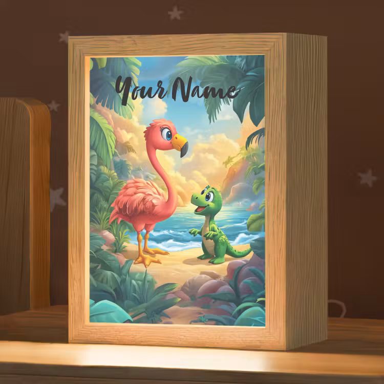 Flamingo - Dinosaurus - Strand - Kleurrijk Light Box met kabel (Kinderlampje) klein -zzz_3d_website