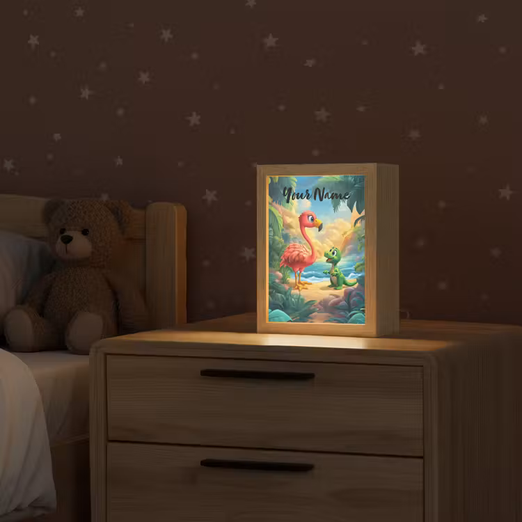 Flamingo - Dinosaurus - Strand - Kleurrijk Light Box met kabel (Kinderlampje) klein -sfeer1_kind
