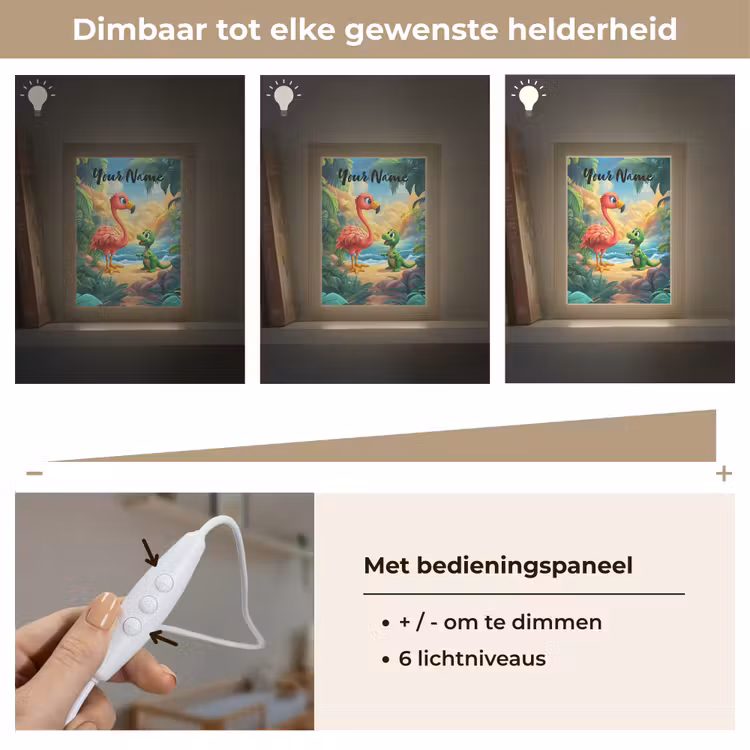 Flamingo - Dinosaurus - Strand - Kleurrijk Light Box met kabel (Kinderlampje) klein -USP_dimbaarNL