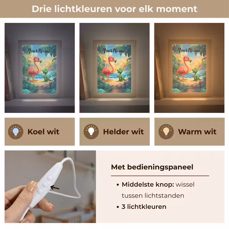 Flamingo - Dinosaurus - Strand - Kleurrijk Light Box met kabel (Kinderlampje) klein -USP_lichtkleurNL