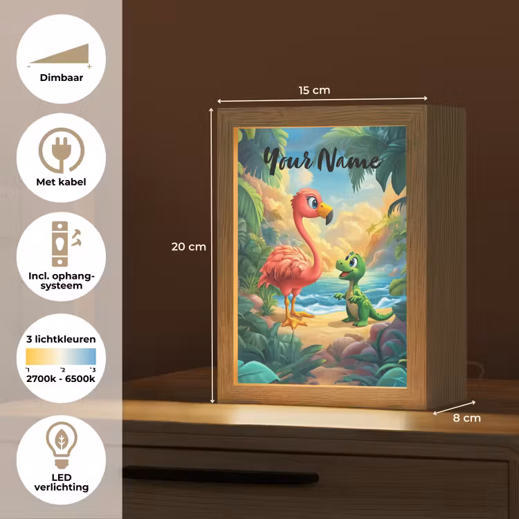 Flamingo - Dinosaurus - Strand - Kleurrijk Light Box met kabel (Kinderlampje) klein -USP_NL