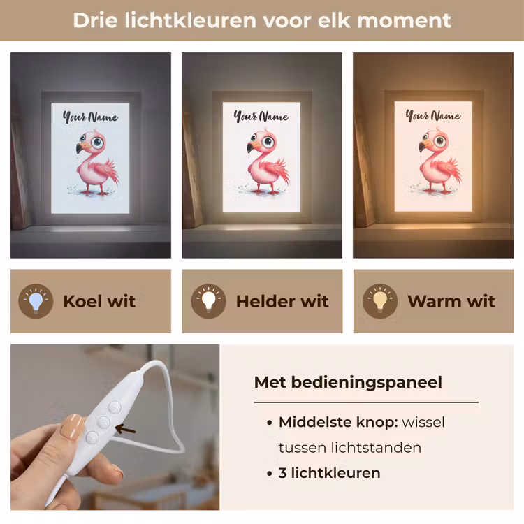 Flamingo - Roze - Water Light Box met kabel (Kinderlampje) klein -USP_lichtkleurNL