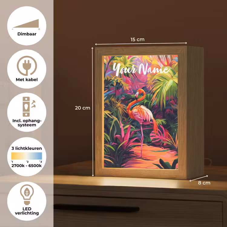Flamingo - Tropisch - Dier - Bladeren Light Box met kabel (Kinderlampje) klein -USP_NL