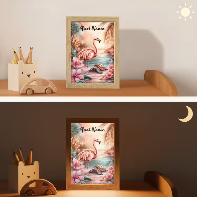 Flamingo - Schildpad - Roze Light Box met kabel (Kinderlampje) klein -sfeer3_kind