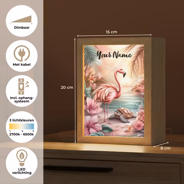 Flamingo - Schildpad - Roze Light Box met kabel (Kinderlampje) klein -USP_NL