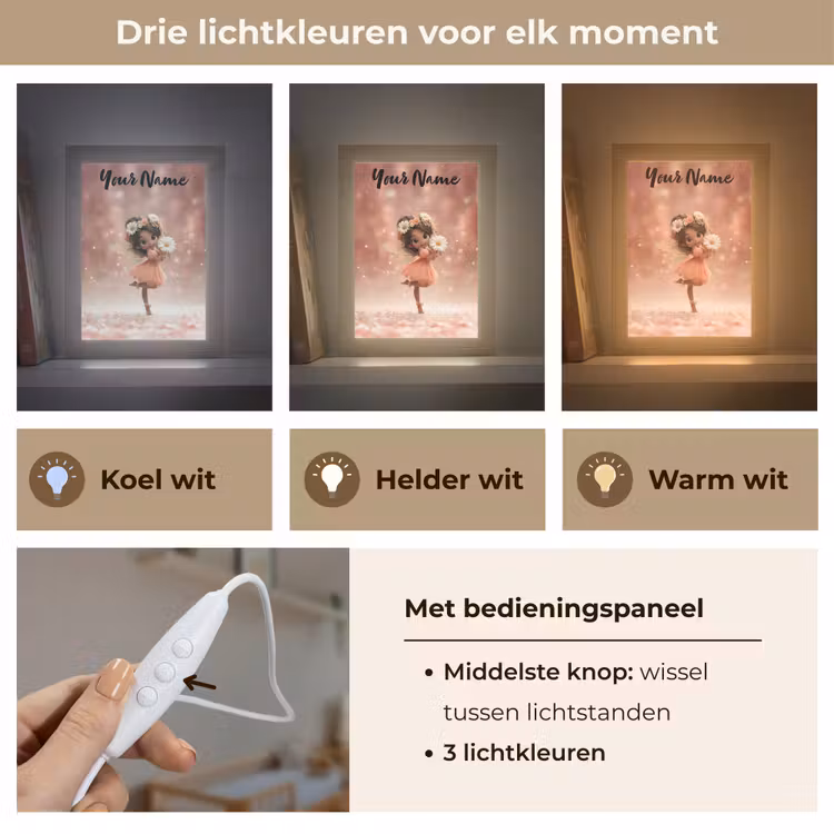 Bloemenfee - Roze - Meisje Light Box met kabel (Kinderlampje) klein -USP_lichtkleurNL