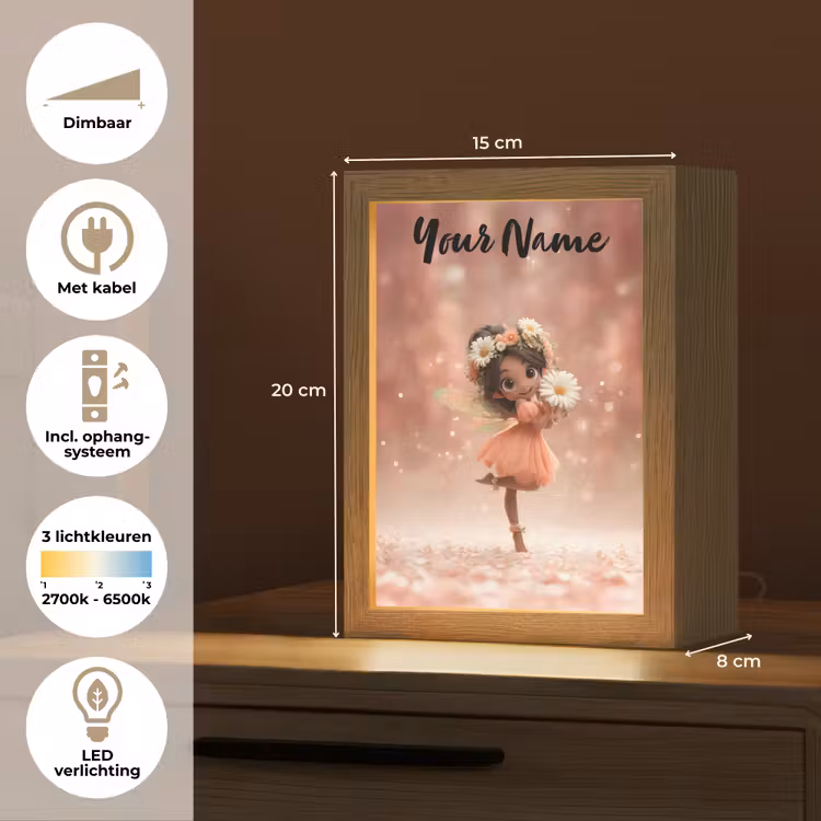 Bloemenfee - Roze - Meisje Light Box met kabel (Kinderlampje) klein -USP_NL