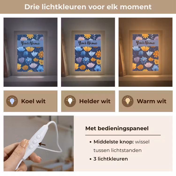 Bloemen - Patroon - Blauw Light Box met kabel (Kinderlampje) klein -USP_lichtkleurNL