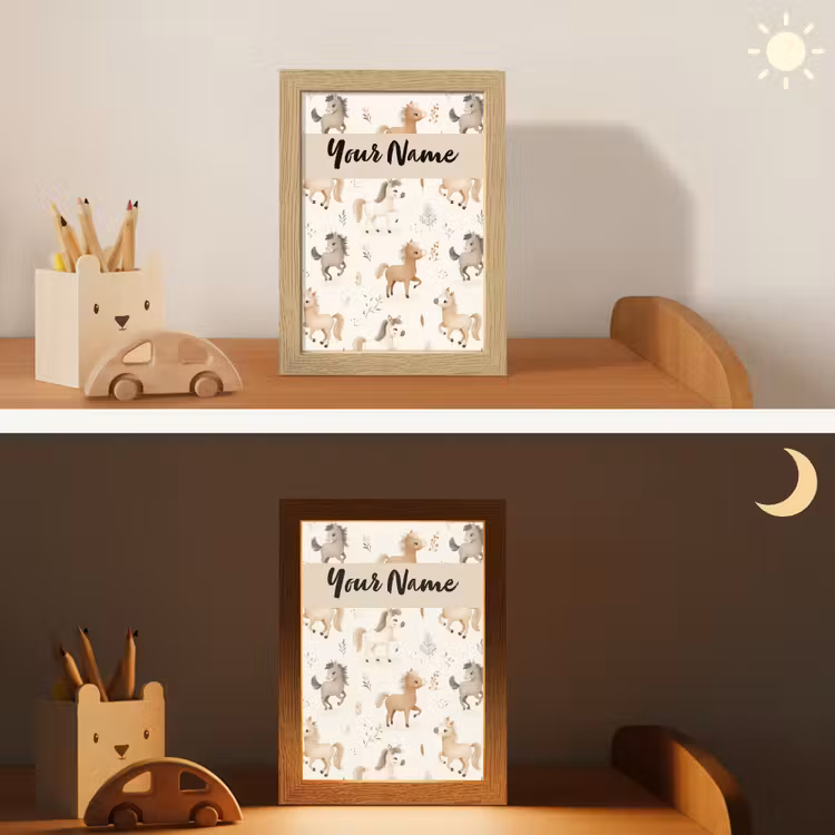 Veulens - Paard - Patroon - Beige Light Box met kabel (Kinderlampje) klein -sfeer3_kind