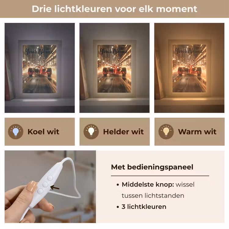 Formule 1 - Auto - Race - Goud - Jongens Light Box met kabel (Kinderlampje) klein -USP_lichtkleurNL