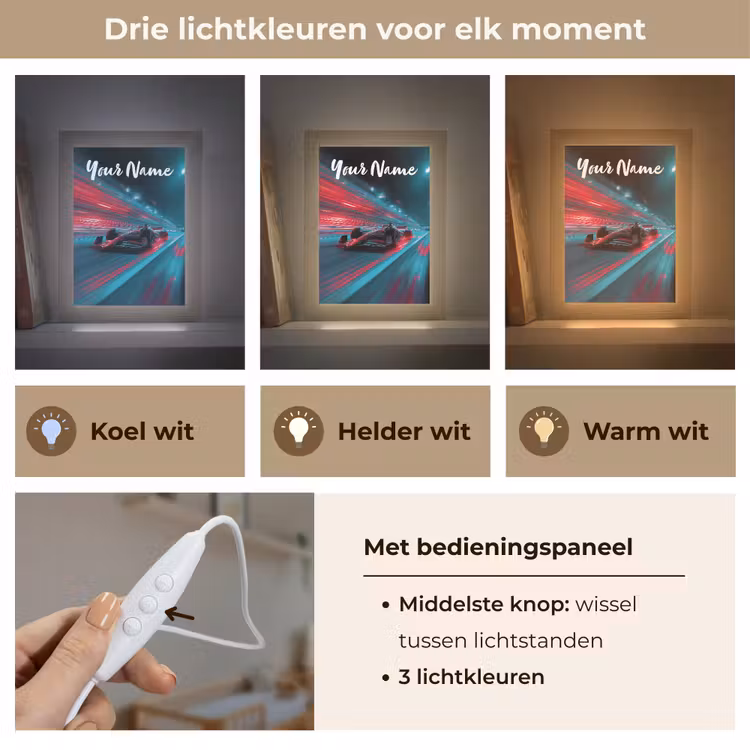 Formule 1 - Raceauto - Rood - Neonverlichting Light Box met kabel (Kinderlampje) klein -USP_lichtkleurNL