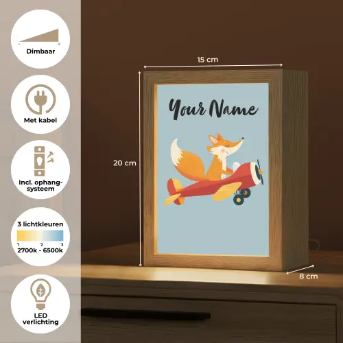 Vos - Vliegtuig - Blauw Light Box met kabel (Kinderlampje) klein -USP_NL