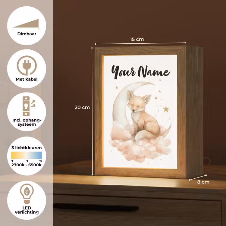 Vos - Wolken - Maan - Sterren Light Box met kabel (Kinderlampje) klein -USP_NL