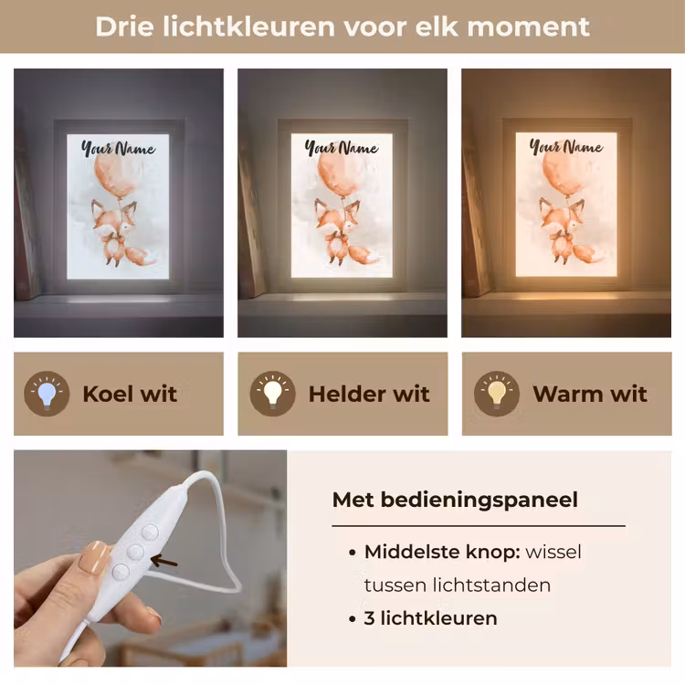 Vos - Pastel kleuren - Dier Light Box met kabel (Kinderlampje) klein -USP_lichtkleurNL
