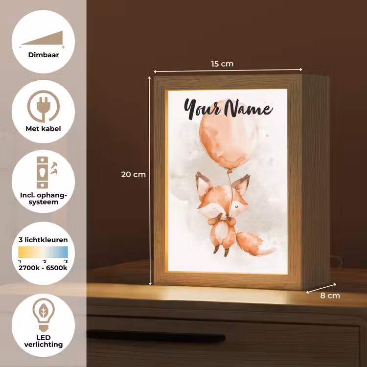 Vos - Pastel kleuren - Dier Light Box met kabel (Kinderlampje) klein -USP_NL