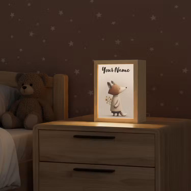 Vos - Gele bloemen - Minimalistisch Light Box met kabel (Kinderlampje) klein -sfeer1_kind