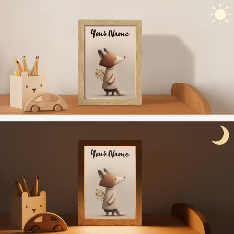 Vos - Gele bloemen - Minimalistisch Light Box met kabel (Kinderlampje) klein -sfeer3_kind
