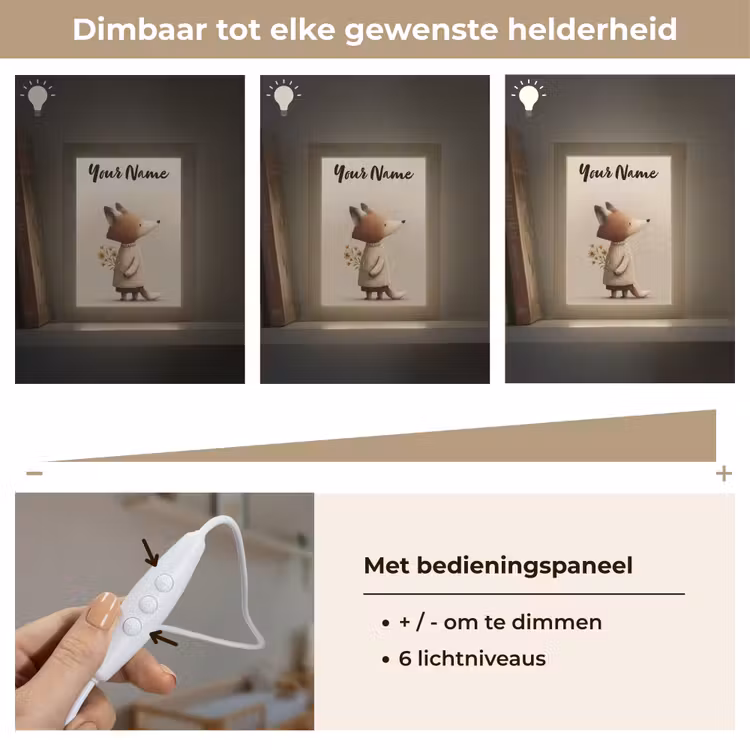 Vos - Gele bloemen - Minimalistisch Light Box met kabel (Kinderlampje) klein -USP_dimbaarNL
