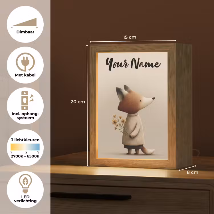 Vos - Gele bloemen - Minimalistisch Light Box met kabel (Kinderlampje) klein -USP_NL
