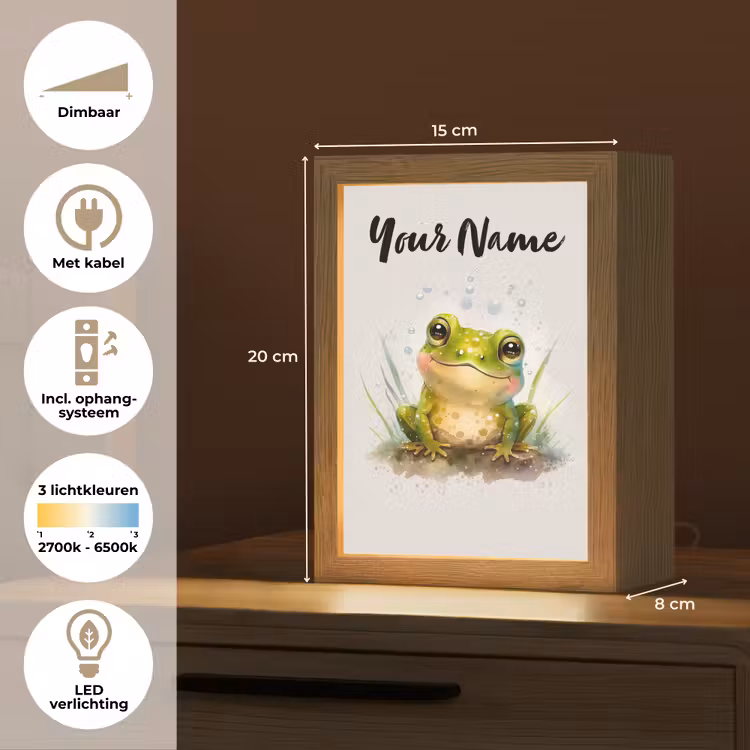 Kikker - Groen - Waterverf - Dieren - Jongen - Meisje Light Box met kabel (Kinderlampje) klein -USP_NL